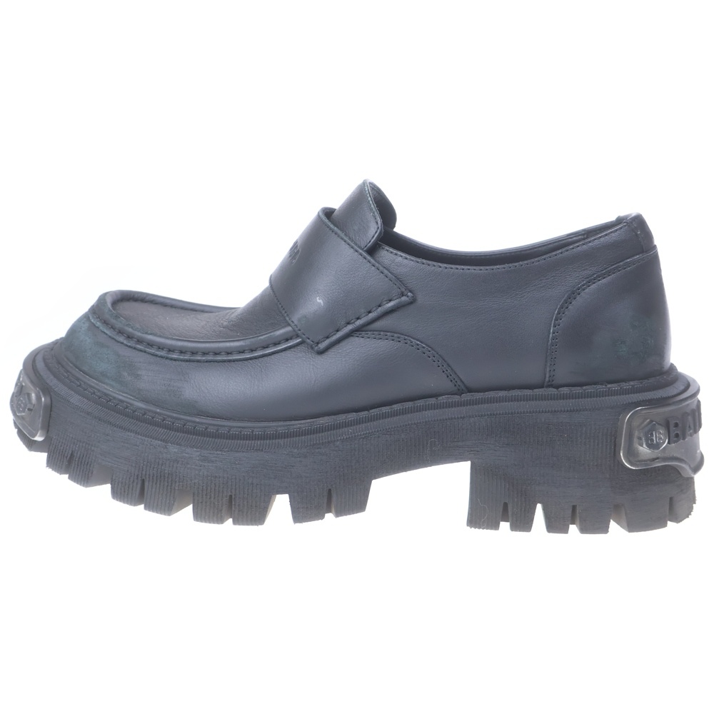 TRACTOR LOAFER HARDCROCS プレート付き ダメージ加工 トラクターローファー レザーシューズ ブラック 825735 Bランク