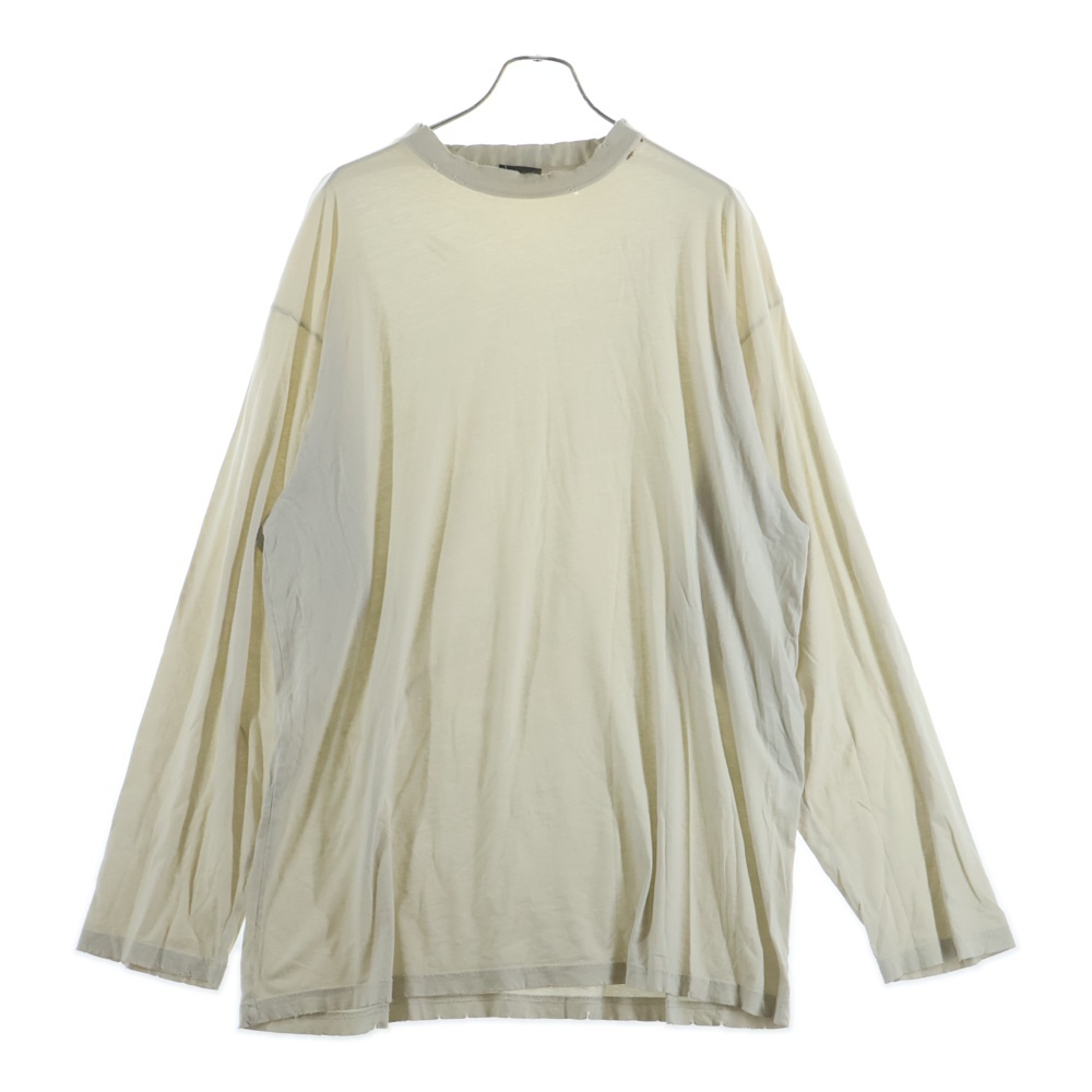 クラッシュ加工 ネックロゴ 長袖Tシャツ カットソー 739783 TOVF4 ベージュ Bランク