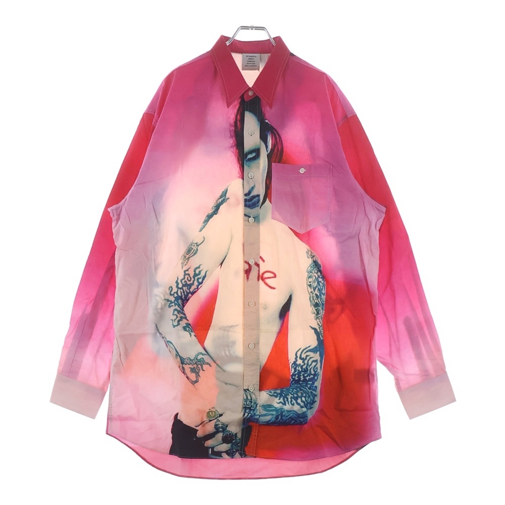 18AW マリリンマンソン フォトプリント 長袖シャツ ピンク UAH19SH301 Sランク
