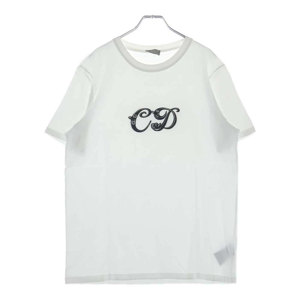 21AW ×KENNY SCHARF Logo T-Shirt ケニーシャーフ ロゴ刺繍 クルーネック半袖Tシャツカットソー ホワイト 193J697A0677 Aランク