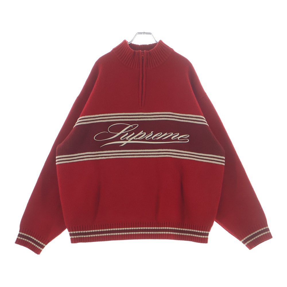 25AW Script Stripe Half Zip Sweater スクリプト ストライプ ハーフジップニット セーター レッド Aランク