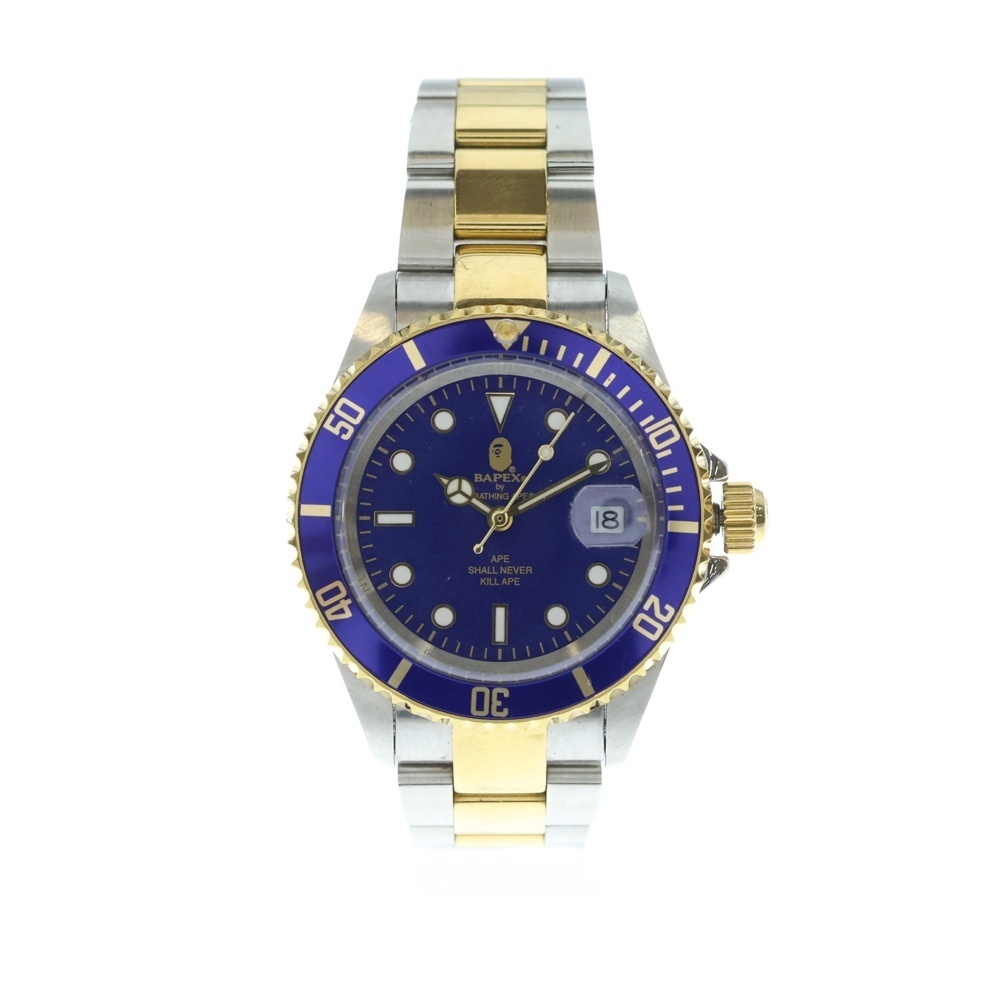 TYPE 1 BAPEX タイプ1 ベイペックス サルマリーナ 自動巻き 腕時計 青文字盤 シルバー/ゴールド T001 Bランク