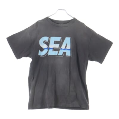 21AW ×WIND AND SEA ウィンダンシー ヴィンテージ加工グラフィックプリントクルーネック半袖Tシャツカットソー グレー SM-A21-0000-062 Bランク