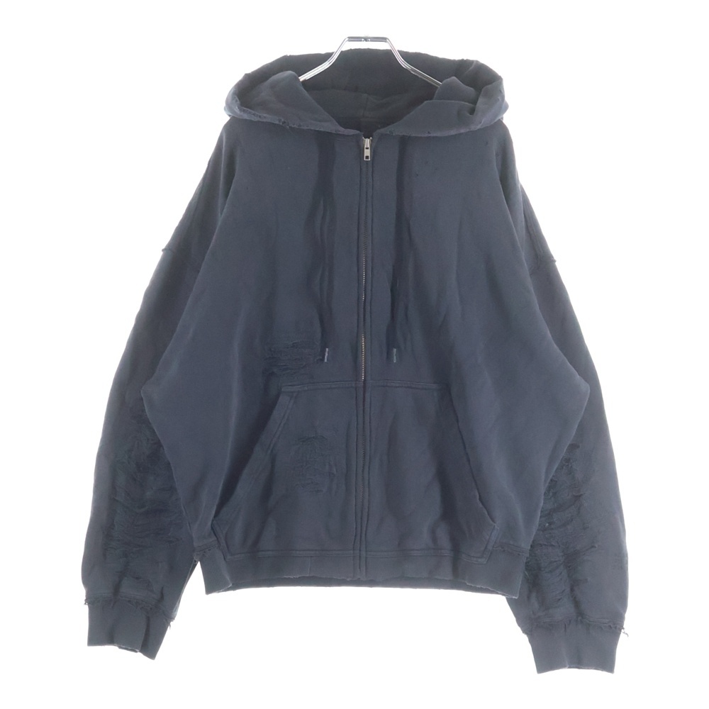 24AW Destroyed Zip-Up Hoodie デストロイ加工 ジップアップ プルオーバースウェットパーカー ブラック S62GU0130 M25004 Bランク