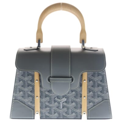 SAIGON サイゴン ミニ レザー 2WAY ハンドバッグ ショルダーバッグ グレー シルバー金具 Sランク