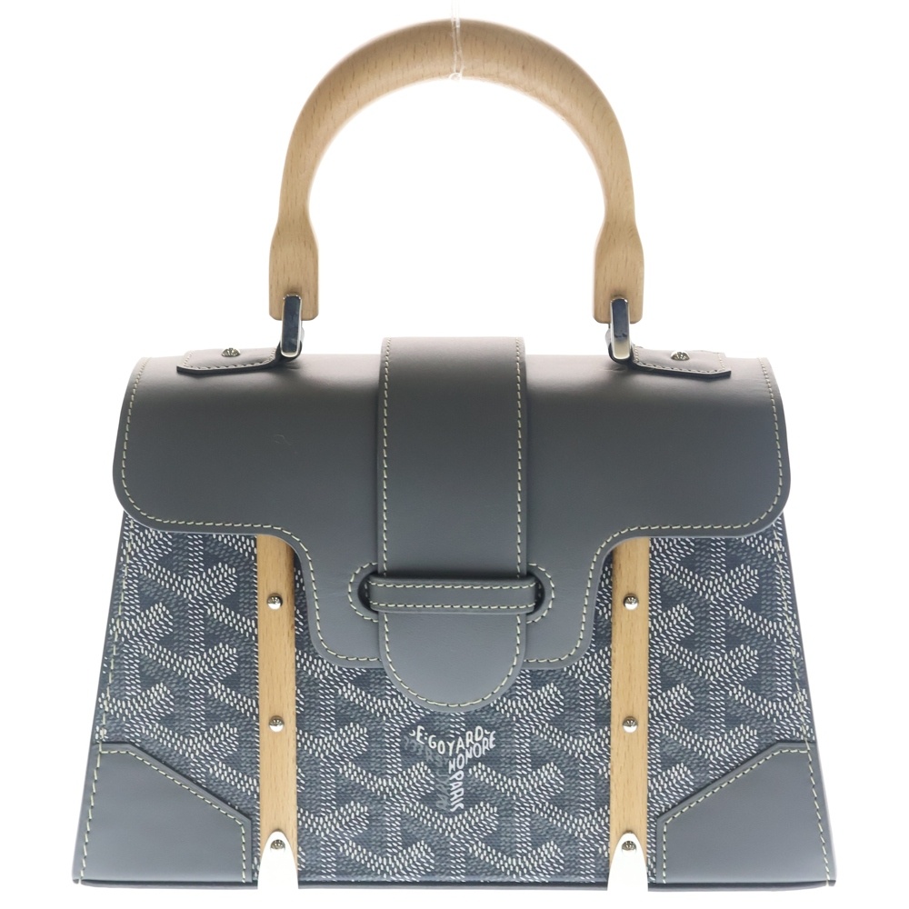 SAIGON サイゴン ミニ レザー 2WAY ハンドバッグ ショルダーバッグ グレー シルバー金具 Sランク