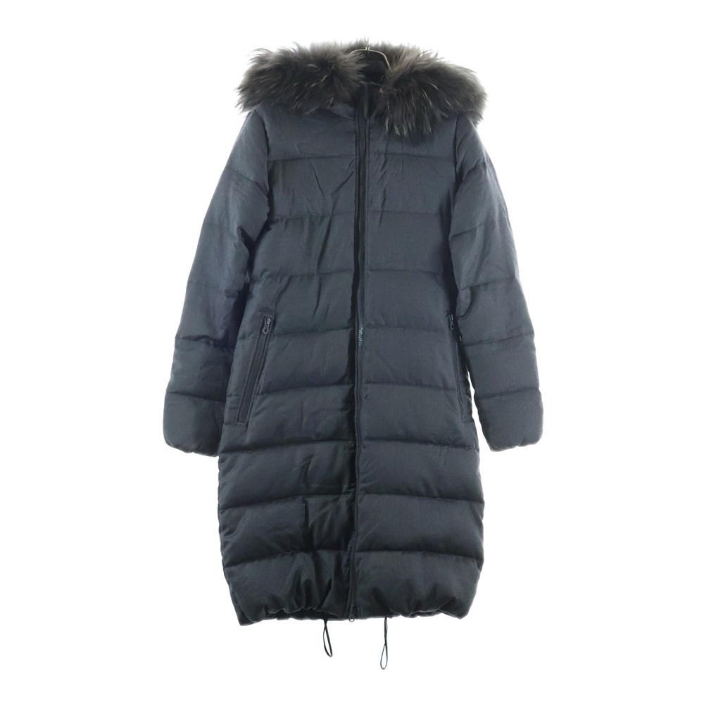 13A ALIA-WOOL ファー付き ジップアップフーディー ロングダウンジャケット グレー レディース Aランク