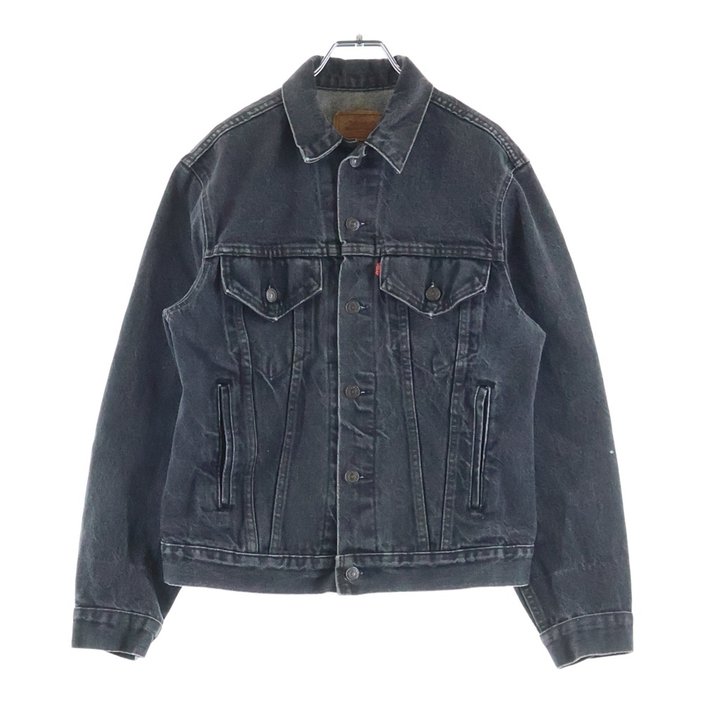 80s VINTAGE 70506-0259 先染め ボタン裏527 デニムトラッカージャケット ブラック Bランク