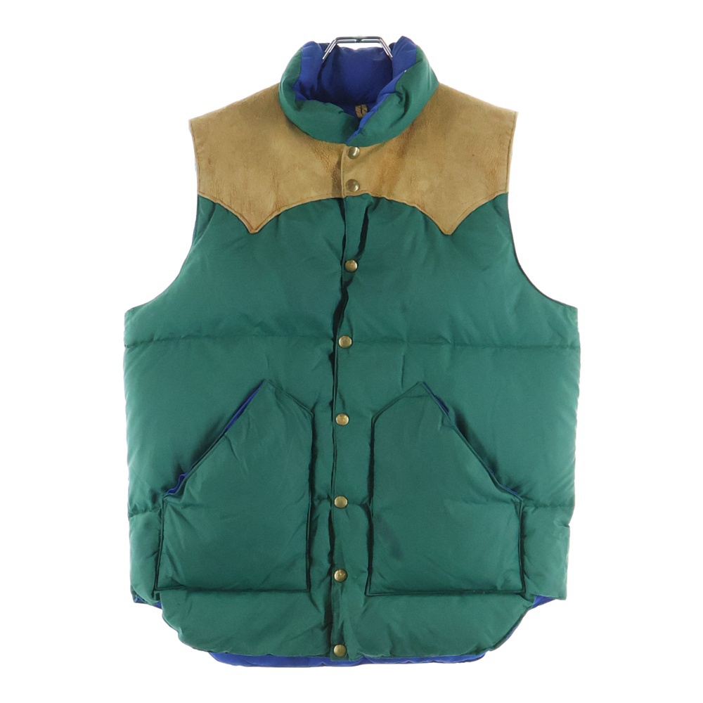 70s VINTAGE ヴィンテージ ナイロン レザー 切替 ダウンベスト グリーン/ブルー Cランク