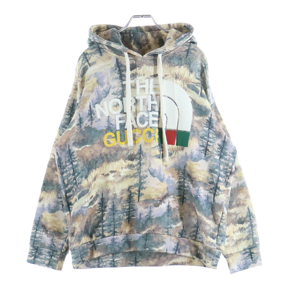 22SS×THE NORTH FACE COTTON HOODIE 総柄 ブランドロゴ プルオーバーパーカー フーディー マルチ Aランク