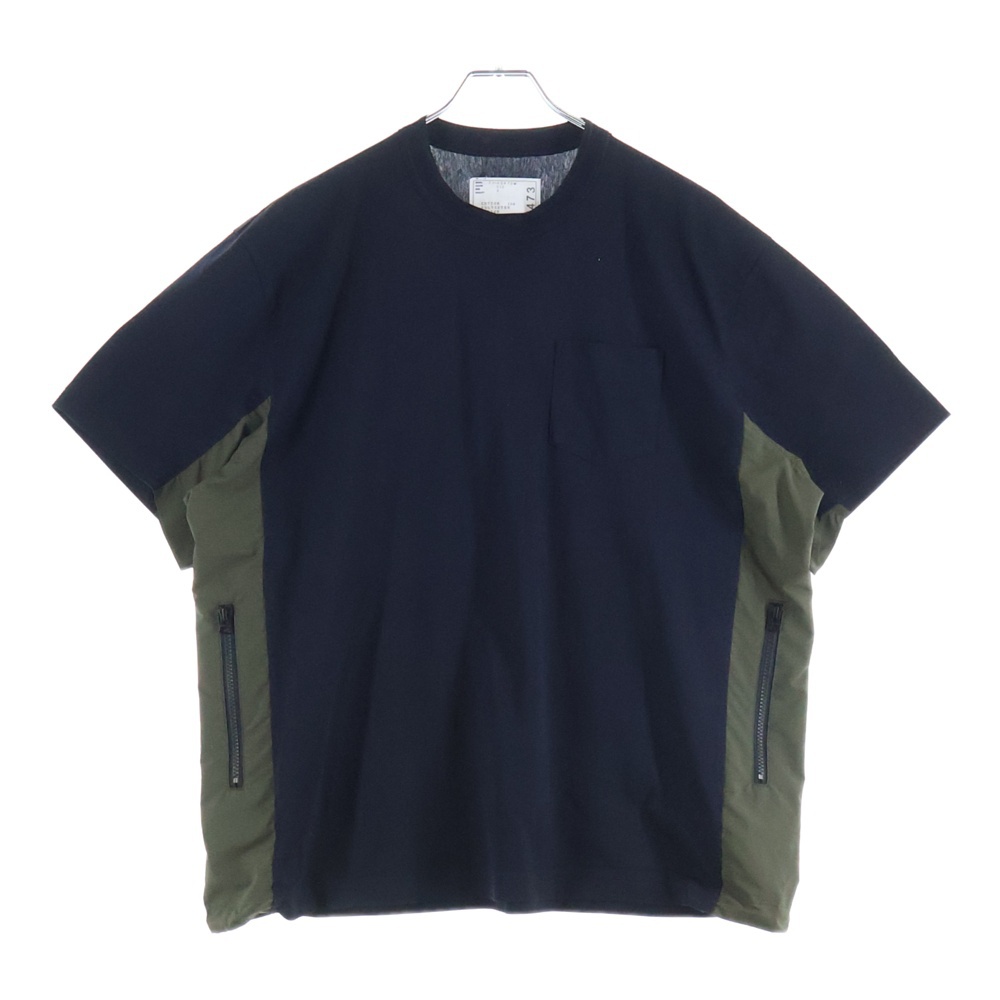 リップストップパネル 半袖Tシャツ カットソー ネイビー/カーキ 24-03473M Aランク
