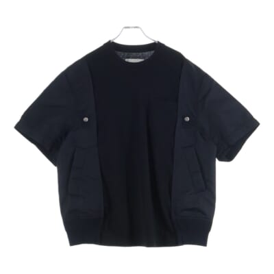 ナイロン切替 半袖Tシャツ カットソー ブラック 24-03457M Aランク