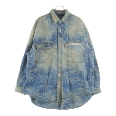 22SS JUNGLE LEAF PRINT DENIM SHIRT リーフ柄 フロントポケット デニムシャツ インディゴ PMYD015S22DEN002 Bランク