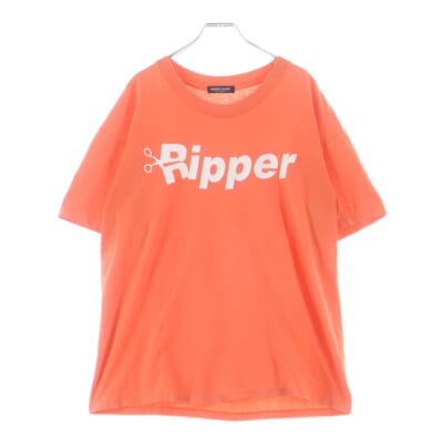 90s 初期 裾袖シングル RIPPER クルーネックTシャツ オレンジ Bランク