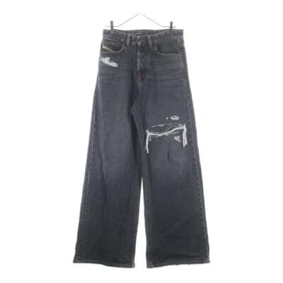 D-RISE ダメージ加工 007F6 W26 L30 ワイドデニム ブラック Cランク