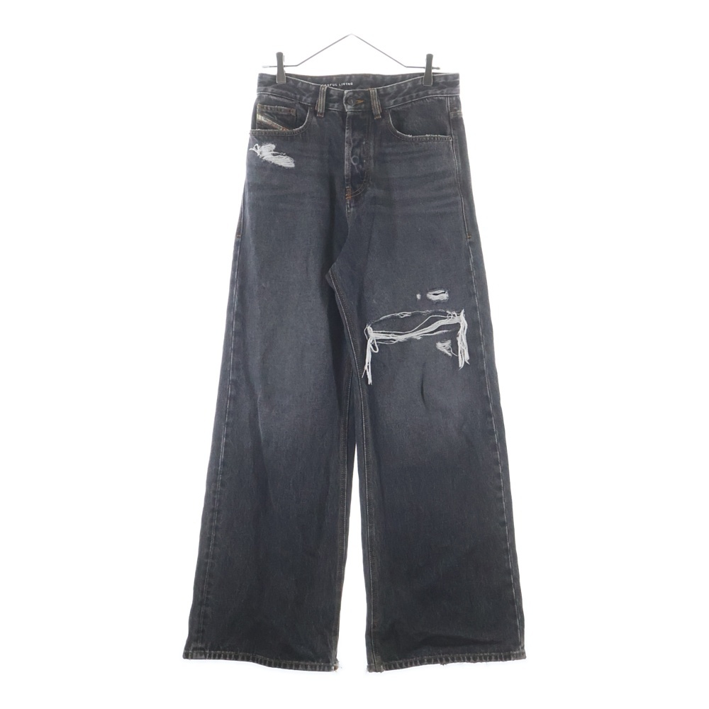 D-RISE ダメージ加工 007F6 W26 L30 ワイドデニム ブラック Cランク