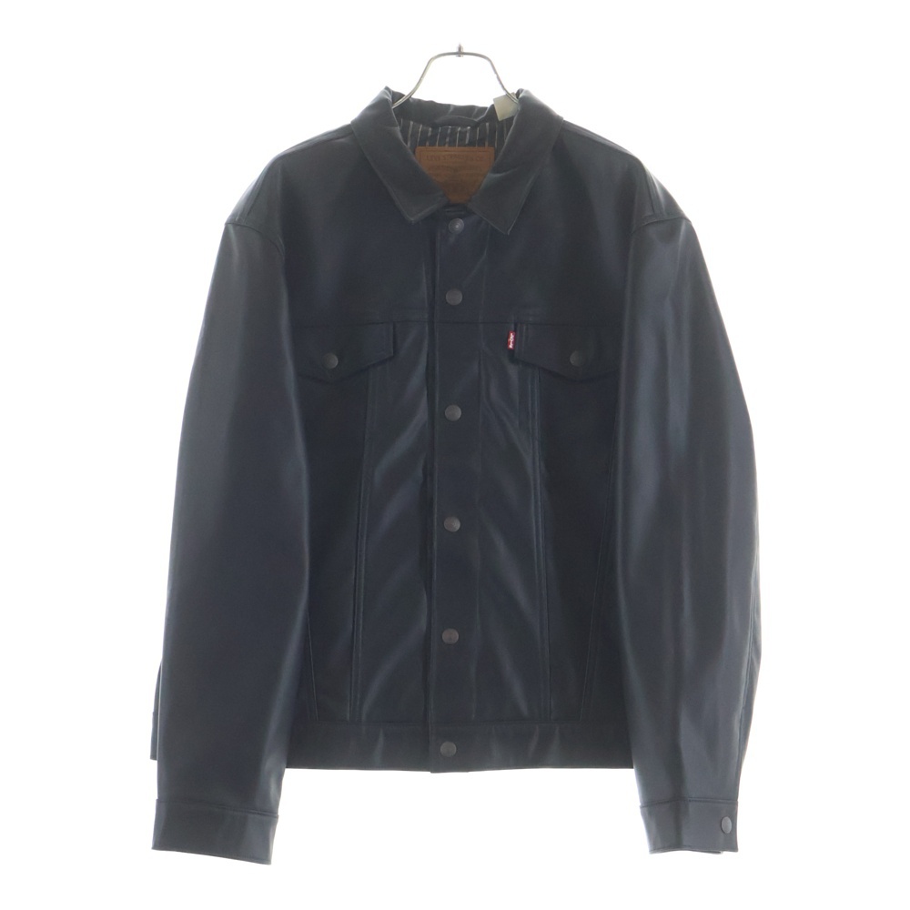 JAPAN LIMITED LEATHER TRUCKER JACKET ストライプライニング シンセティックレザー トラッカージャケット ブラック Bランク