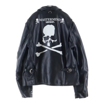 17AW ×VANSON カウレザー ジップアップ シングルライダース MWVP17-BL001-1 ブラック Aランク
