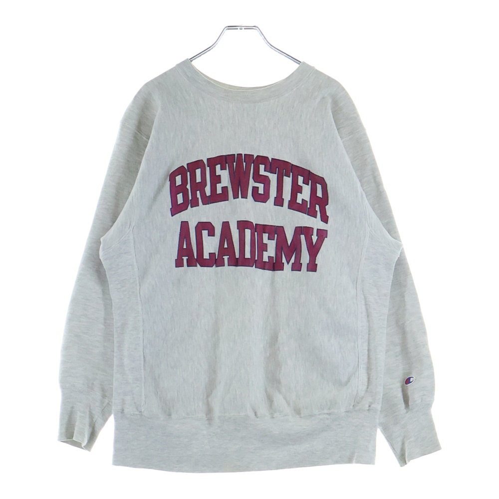 90s-00s メキシコ製 REVERSE WEAVE BREWSTER ACADEMY 両面 裏B 2段 カレッジ スウェット グレー Bランク