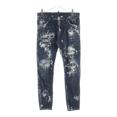 23AW SUPER TWINKY JEANS ダメージ加工 ボタンフライ ストレッチ スキニーデニムパンツ インディゴブラック S74LB1324 S30503 Bランク