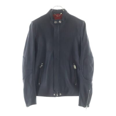 ムートンレザー エルボーパッチ ジップアップ シングルライダースジャケット ブラック Aランク