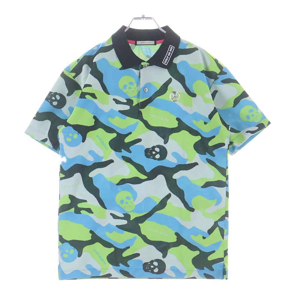 21SS Gauge Polo カモフラ スカル総柄 半袖ポロシャツ ショートスリーブ マルチカラー MLM-1B-AP30 Bランク