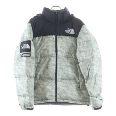 19AW ×THE NORTH FACE Paper Print Nuptse Jacket ザ ノースフェイス ペーパープリント ヌプシ ナイロン ダウンジャケット グレー ND91806I Bランク