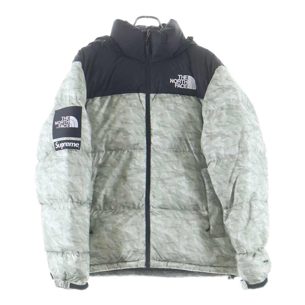 19AW ×THE NORTH FACE Paper Print Nuptse Jacket ザ ノースフェイス ペーパープリント ヌプシ ナイロン ダウンジャケット グレー ND91806I Bランク