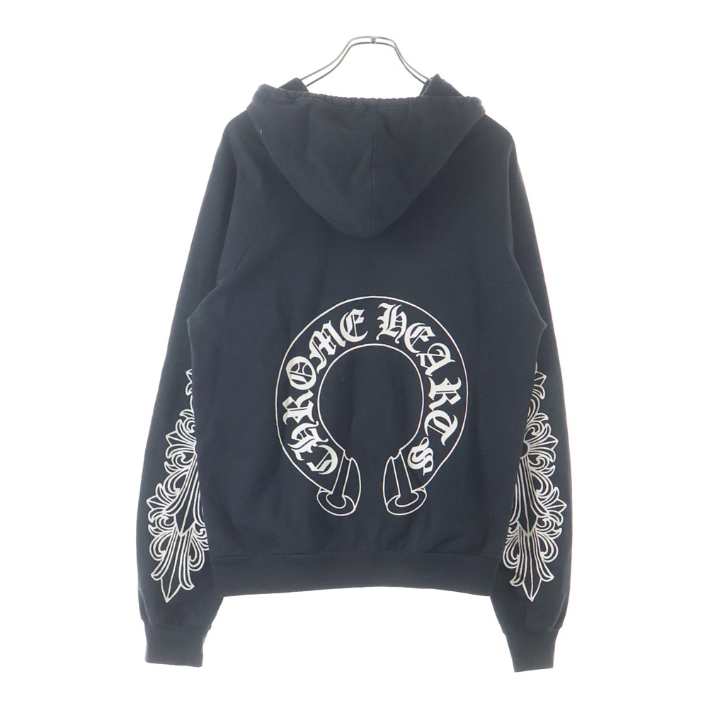 OLD オールド アームフローラルクロス ホースシュープリント ダガージップパーカー ブラック Bランク