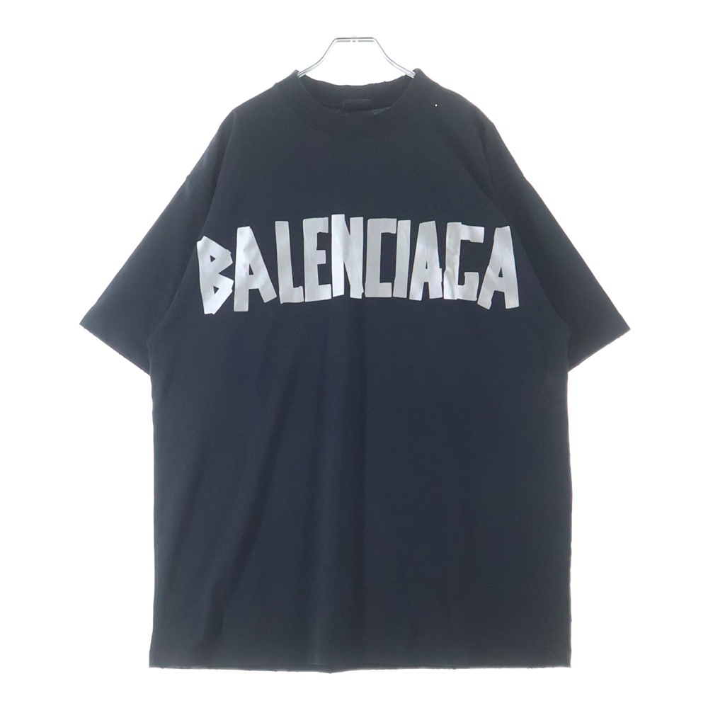23SS Tape Medium Fit T-Shirt テープロゴ ミディアムフィット クルーネック半袖Tシャツ カットソー ブラック Bランク