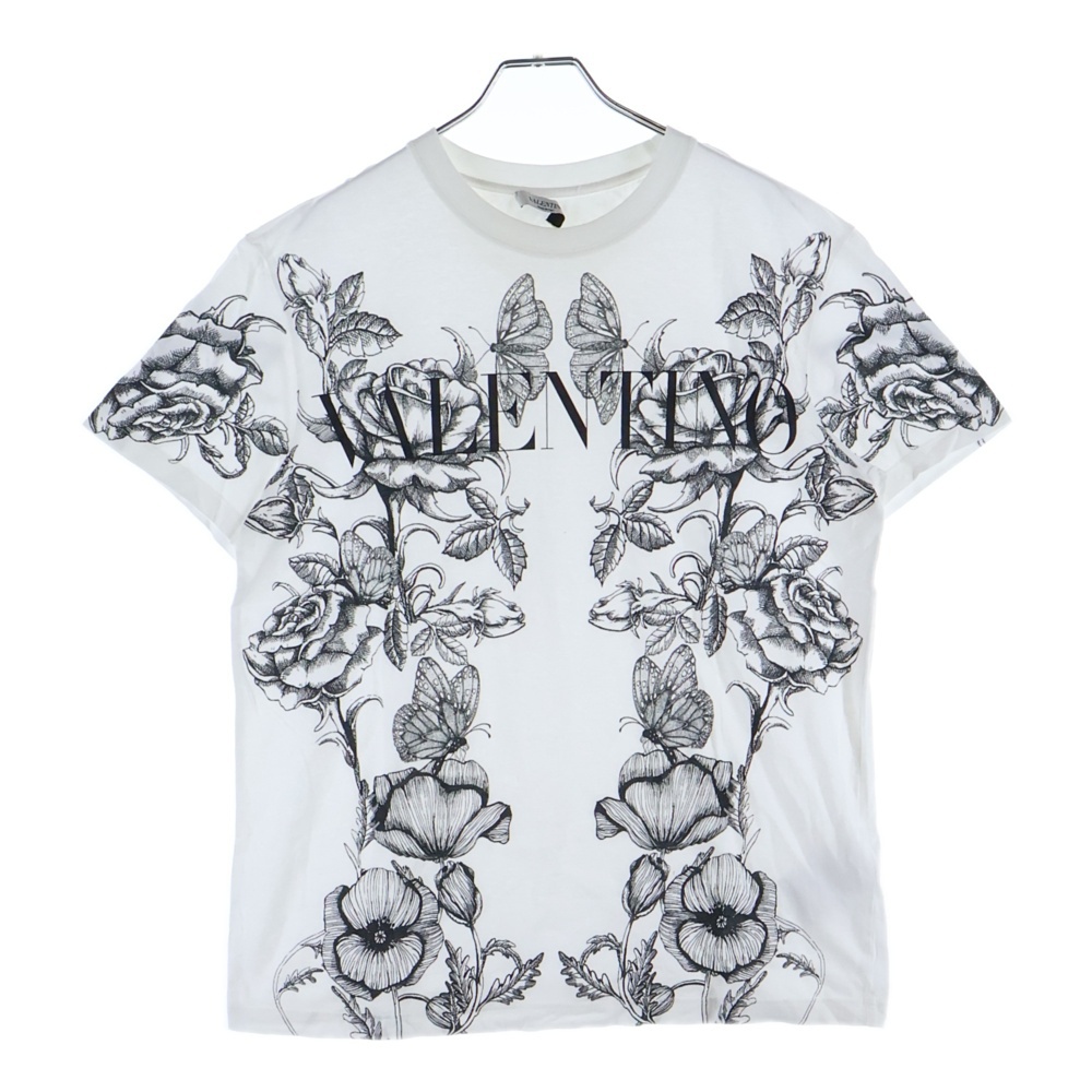 VALENTINO ヴァレンティノ 23AW フラワーデザインTシャツ  ホワイト L ヴァレンティノ フロントロゴ フラワーデザイン 半袖Tシャツ
