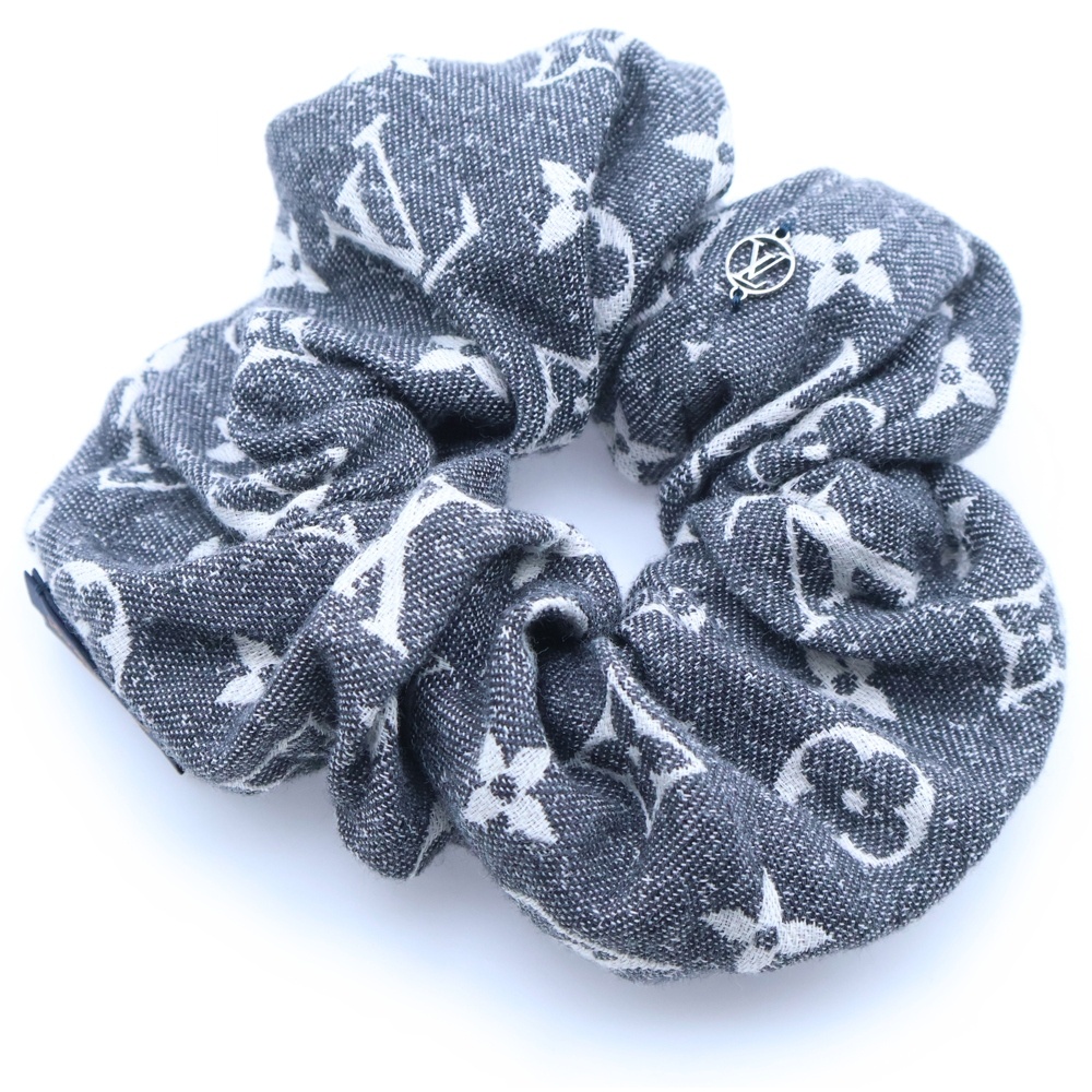 モノグラムジャガードデニム シュシュ ヘアゴム グレー M78226 Aランク