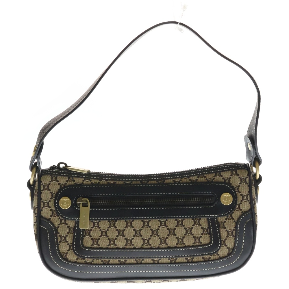 トリオンフ ワンショルダーバッグ ハンドバッグ ベージュ×ブラウン レザー×キャンバス ゴールド金具 Aランク