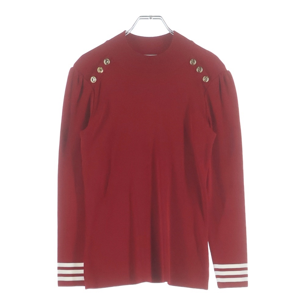 ショルダーボタン ボーダー柄 プルオーバー 長袖ニット セーター レッド レディース Bランク