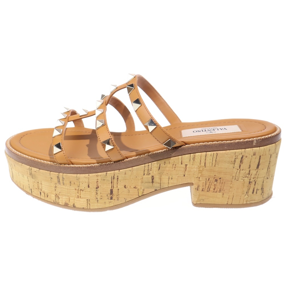 ロックスタッズ レザー ストラップ サンダル シューズ ブラウン レディース Bランク