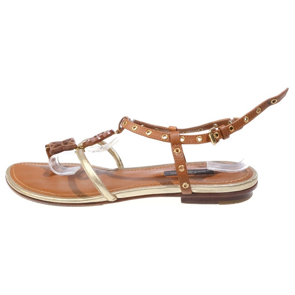 モノグラムフラワー レザー ストラップ フラット サンダル シューズ ブラウン Bランク