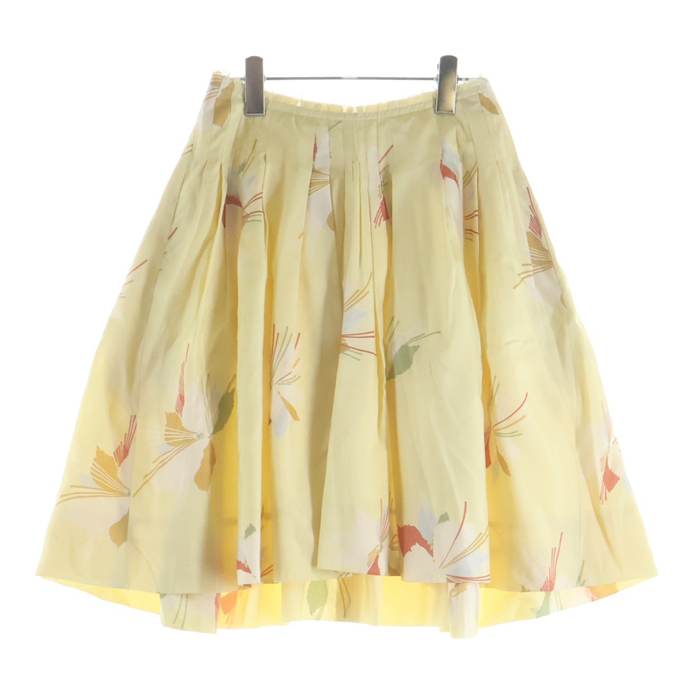 総柄プリント シルク カットオフ ミディアム フレアスカート イエロー レディース Bランク