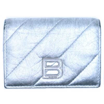 クラッシュ コンパクトウォレット 三つ折り財布 シルバー レザー 766463 シルバー金具 Bランク