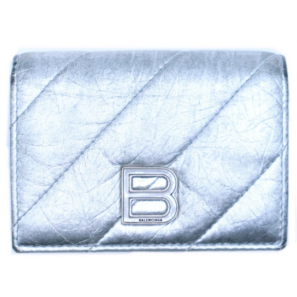 クラッシュ コンパクトウォレット 三つ折り財布 シルバー レザー 766463 シルバー金具 Bランク