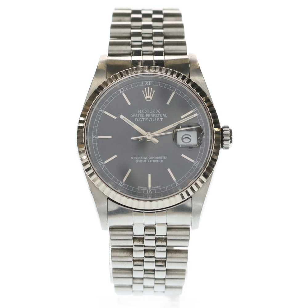 16234 デイトジャスト 黒文字盤 P番 SS×WG/AT ステンレス×ホワイトゴールド 自動巻き 腕時計 Bランク