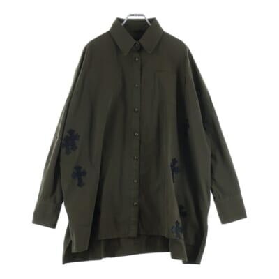 MAHAL KITA マハルキタ クロスパッチ クロスボールボタン ロングスリーブ 長袖シャツ カーキ Aランク