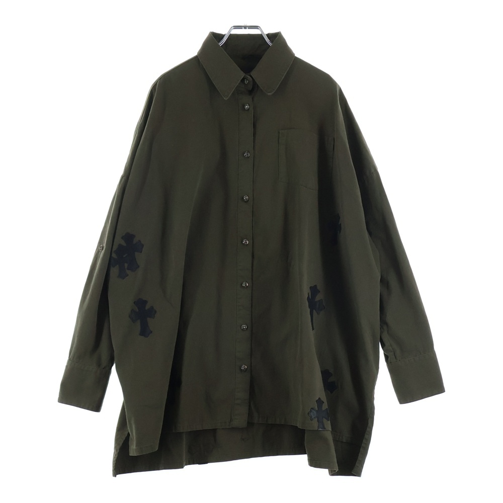 MAHAL KITA マハルキタ クロスパッチ クロスボールボタン ロングスリーブ 長袖シャツ カーキ Aランク