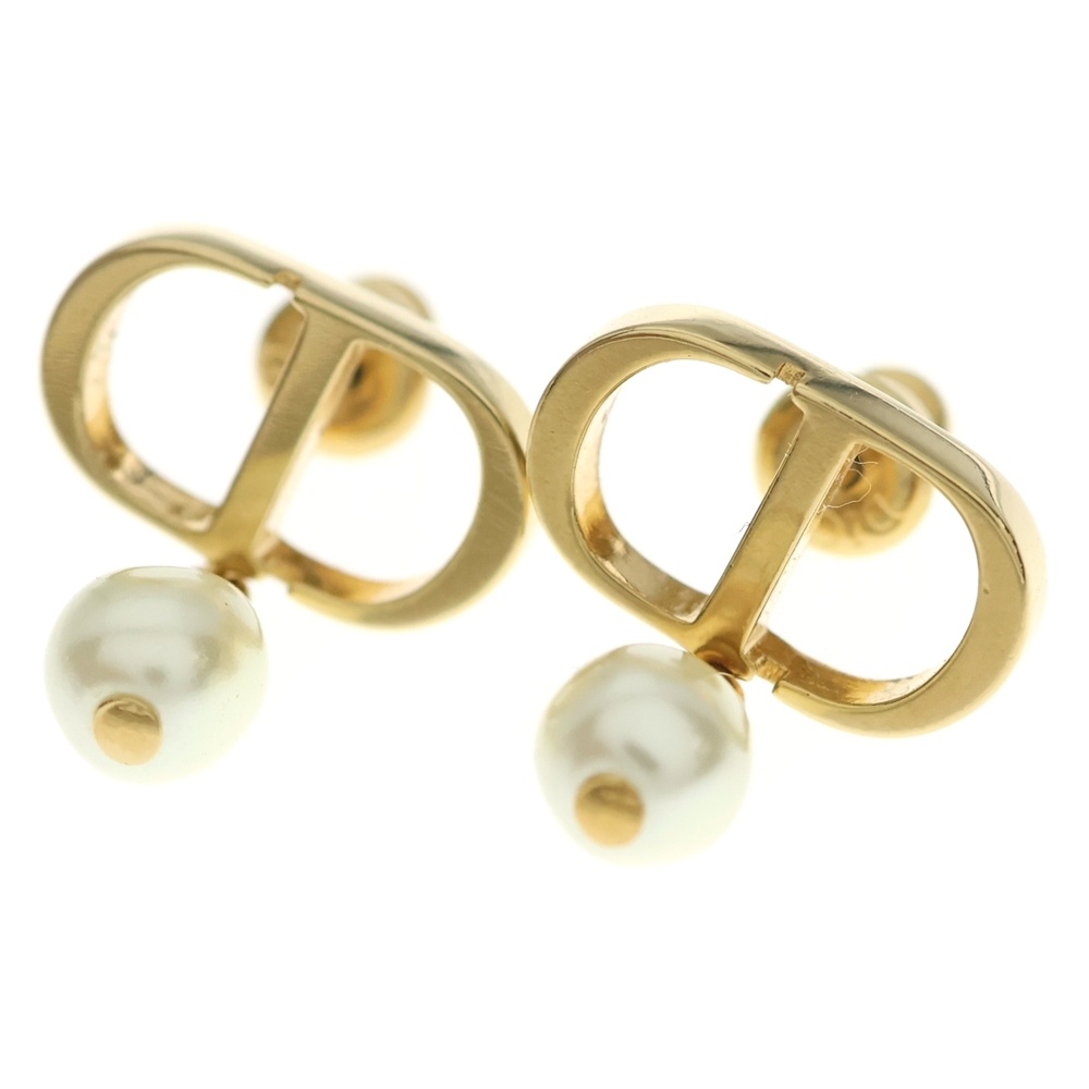 CDロゴ フェイクパールピアス ホワイト GP ゴールド金具 Aランク