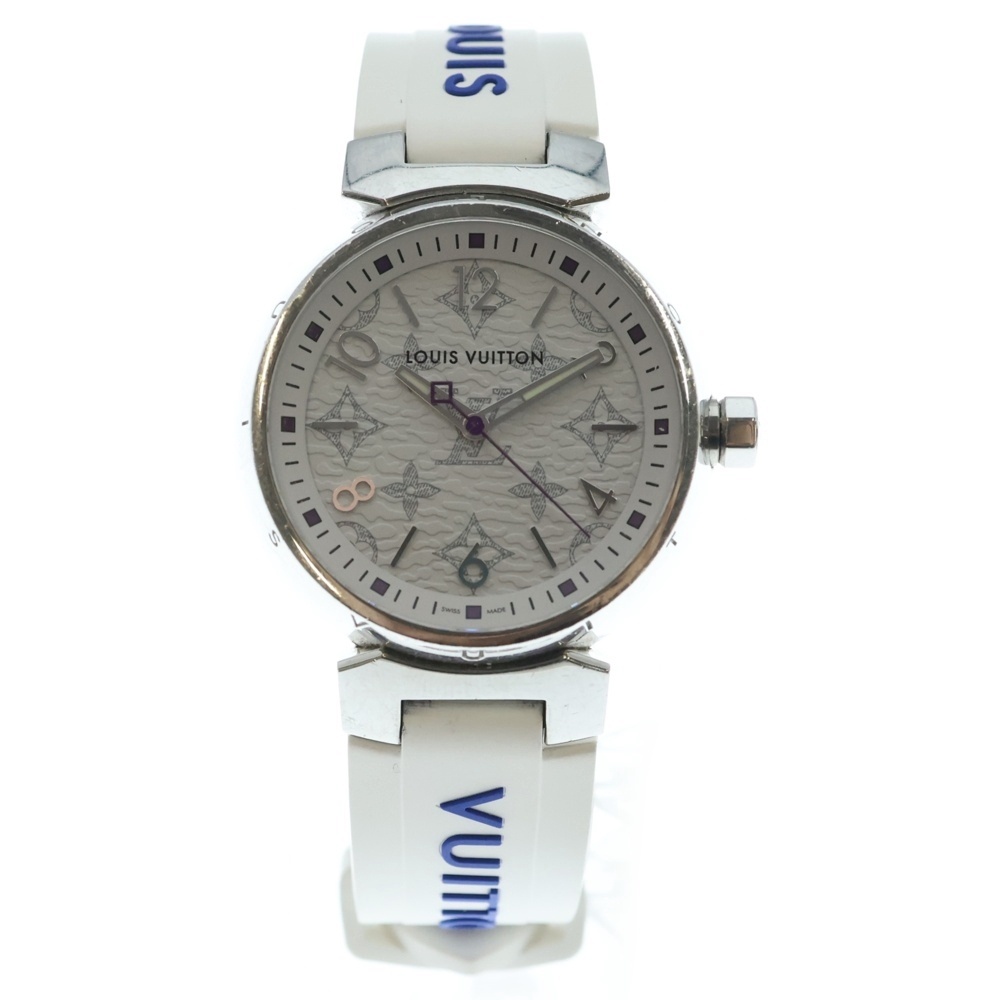 モノグラムホワイト タンブールMM 白文字盤 SS×ラバー/QZ ステンレス クォーツ 腕時計 QA116Z Bランク