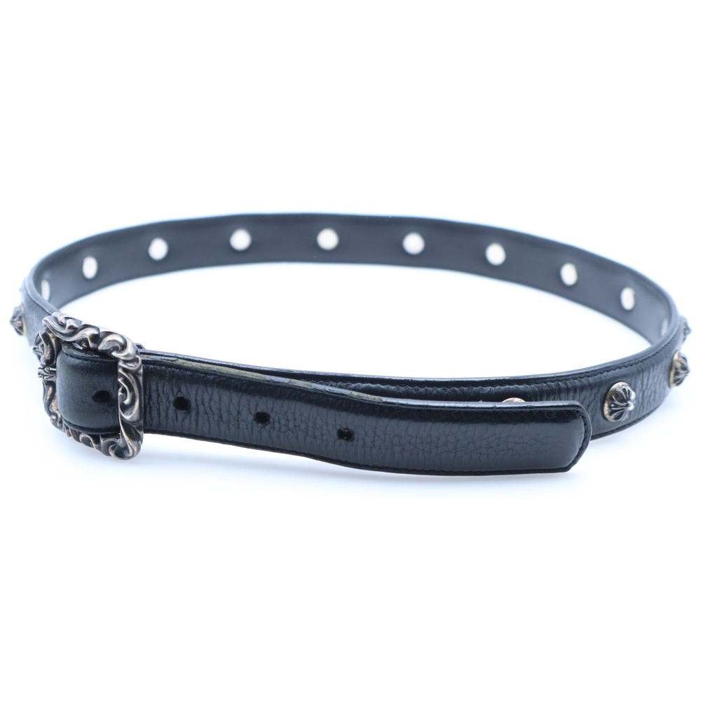 クロスボールスタッズレクタングルスクロールバックル レザーベルト ブラック Bランク