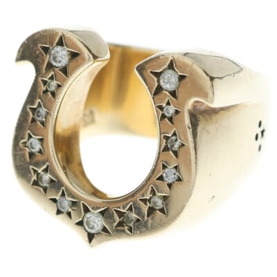 T-H.SRING GOLD/STONE 8K ダイヤ ホースシューリング 指輪 ゴールド Bランク