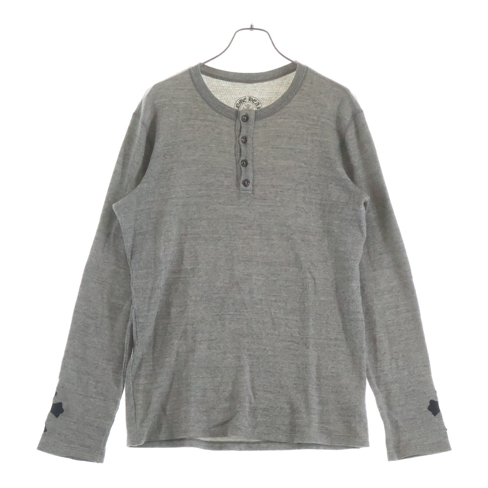 ヘンリーネック BSフレアボタン 袖クロスパッチ付きサーマル 長袖Tシャツ グレー Bランク