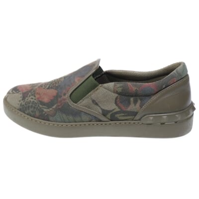 キャンバス スタッズデザイン スリッポン ローカットスニーカー カーキ Bランク