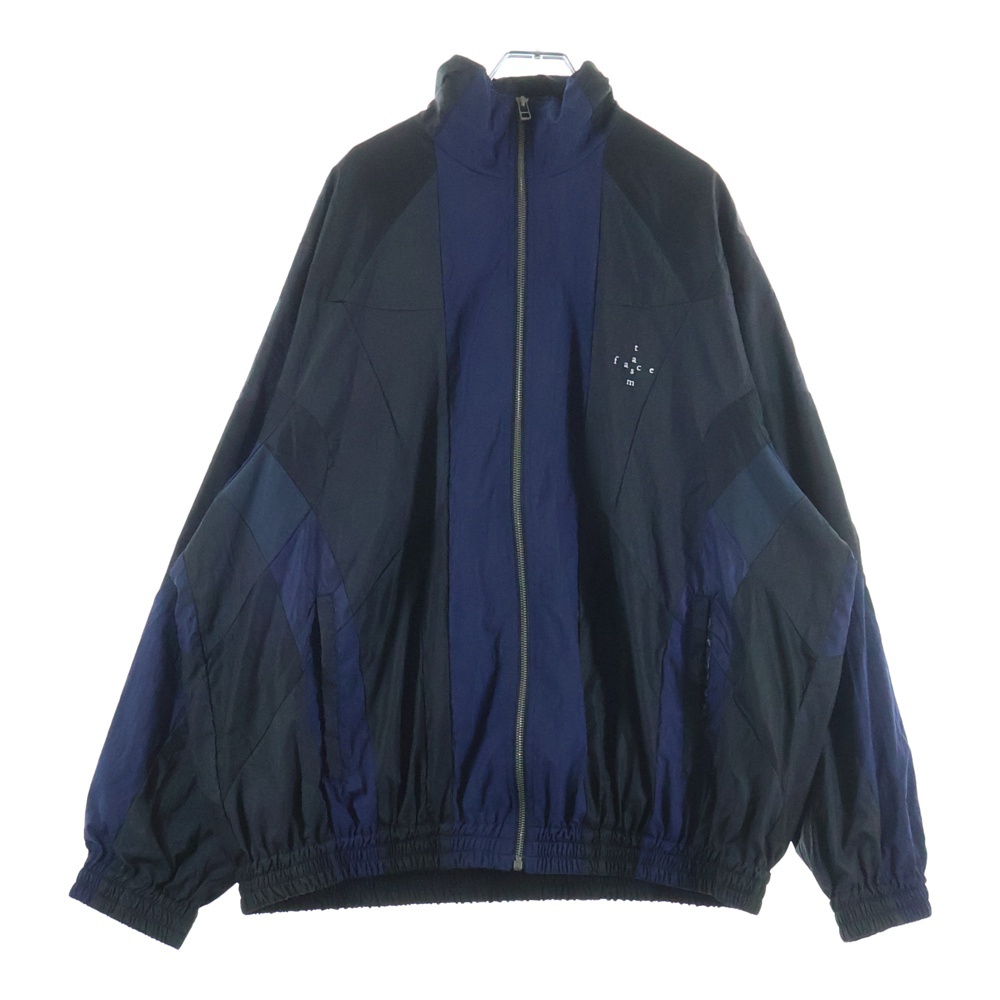23SS NYLON PATCHWORK JACKET パッチワーク フロントロゴ刺繍 ジップアップ ナイロンジャケット ブラック/ネイビー MKS-JK-M09 Bランク