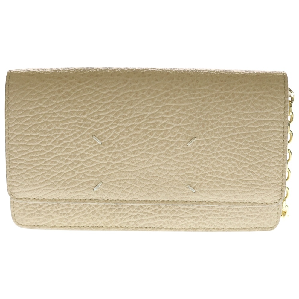 フロントステッチ チェーンショルダーウォレット ショルダーバッグ ベージュ Bランク